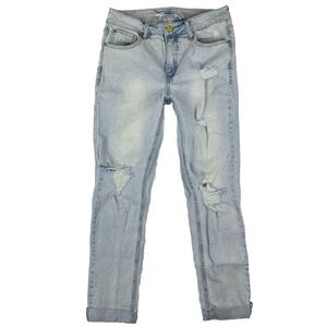 Seven 7 Womens Weekend Slim Fit Jeans Mid Rise Blue Rolled Hem Distressed Size 6